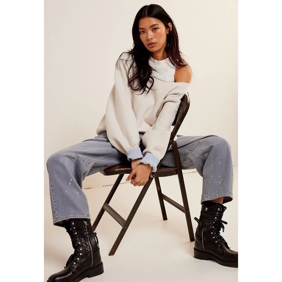 Free People Moxie Pull On Barrel Jeans Slouchy Low Slung We The Free Grey - Picture 9 of 10